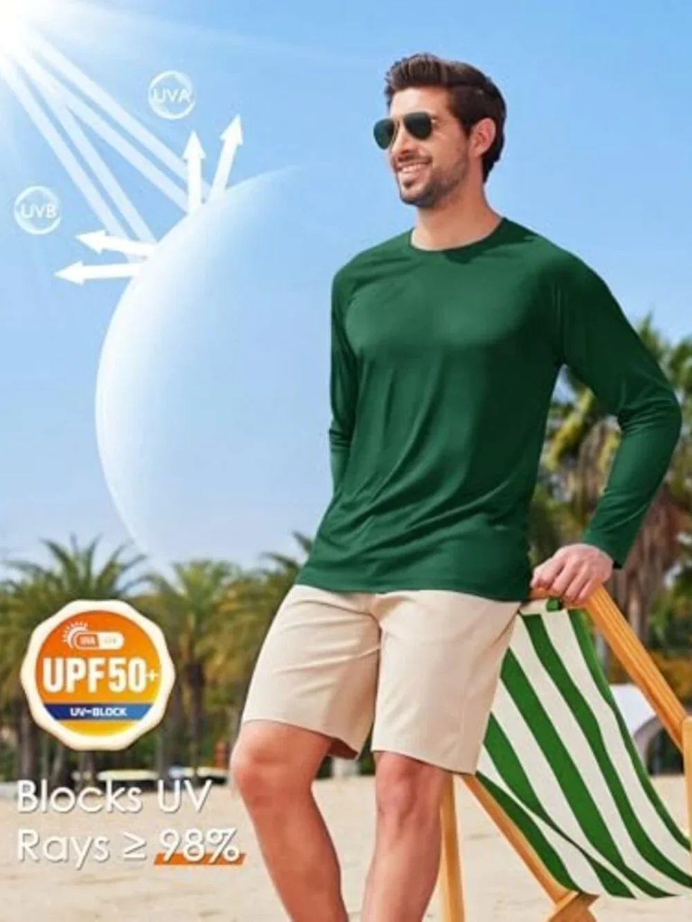 Men's UPF 50+ Sun Protection Long Sleeve Quick Dry Swim T-Shirt Rash Guard